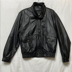 Vintage Black Leather Bomber Jacket